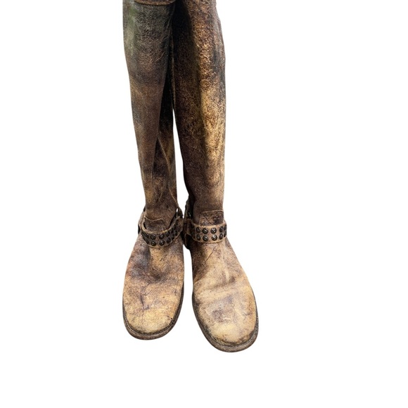 Frye Brown Combat Moto Boots Distressed Leather - Picture 2 of 10